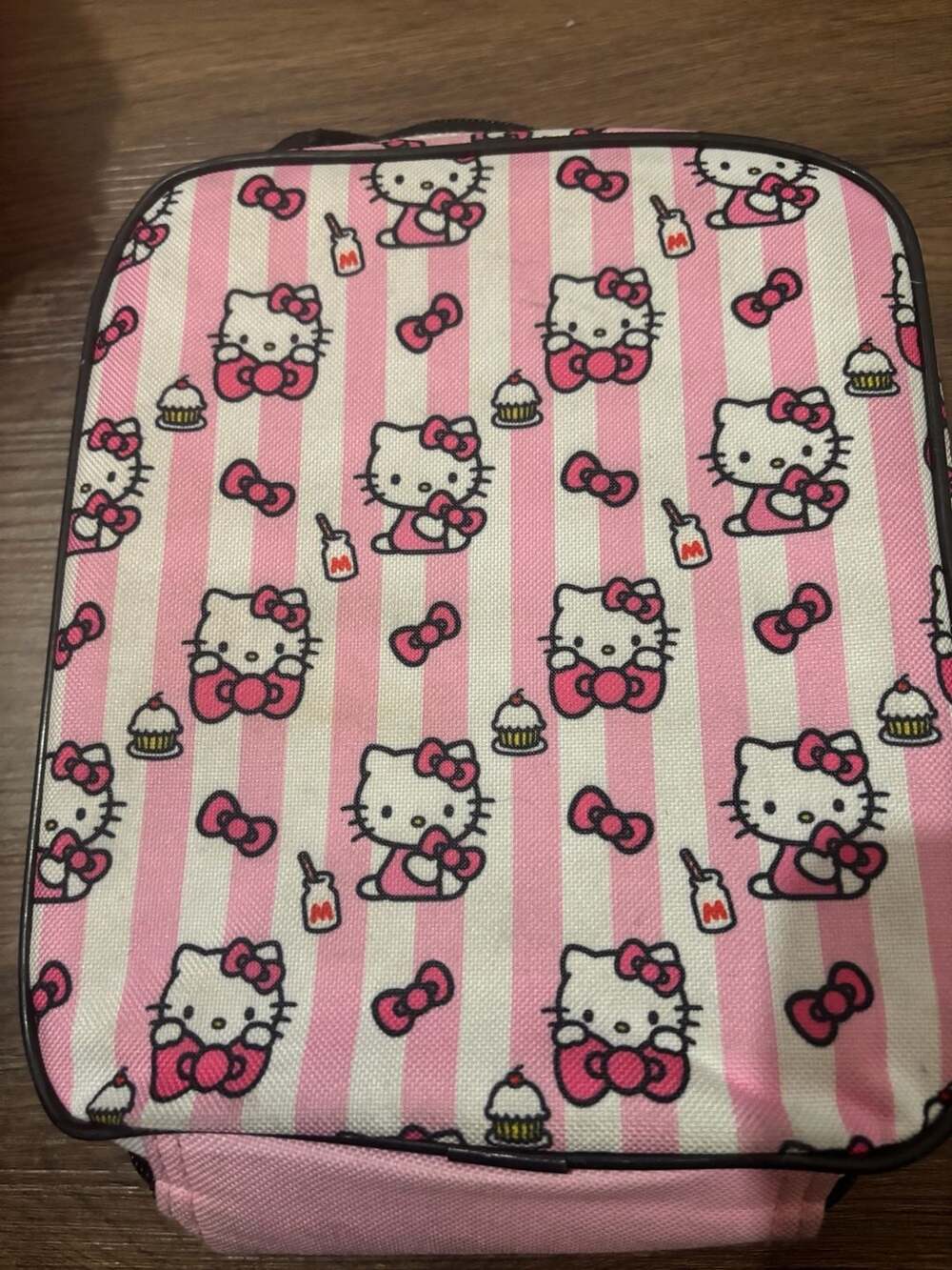 Hello Kitty Milk Bows & Cupcakes Insulated Lunch Box Bag Pink Stripes Sanrio